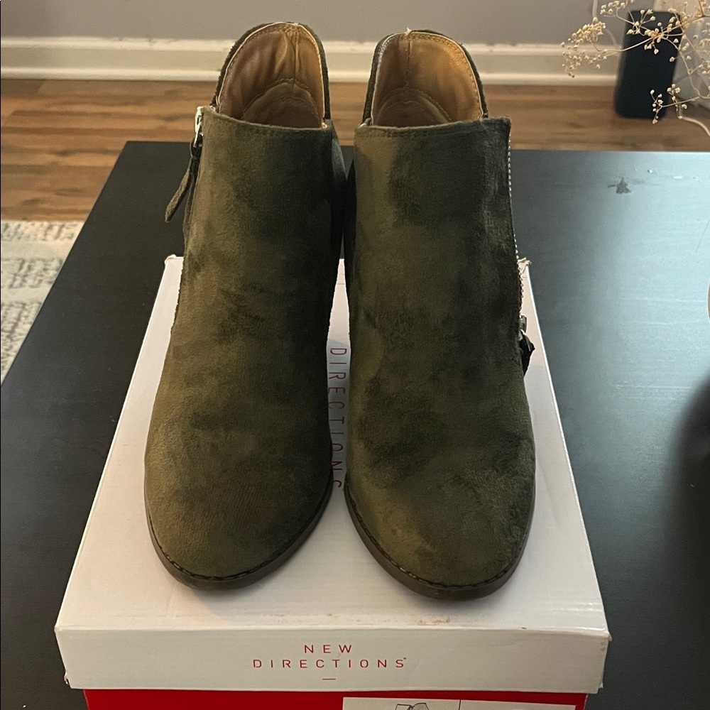 New Directions Forest Green Ankle Booties
